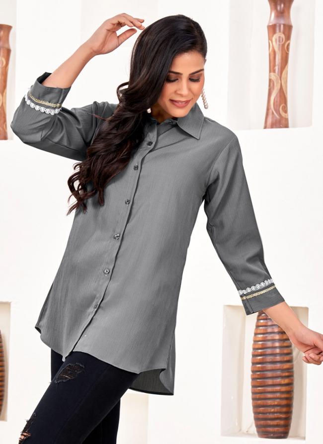 Rinkal Cotton Grey Casual Wear Plain Womens Shirt